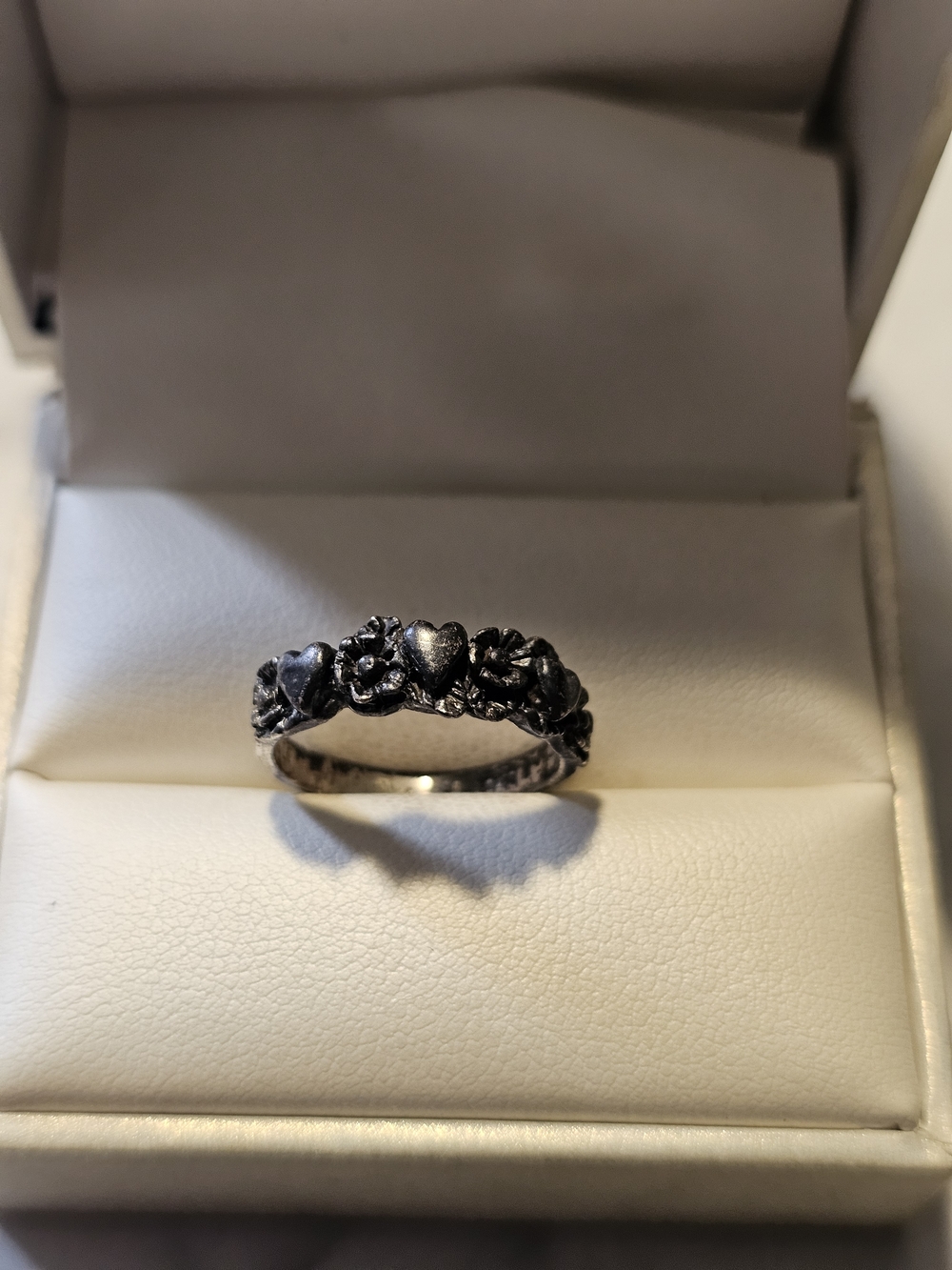 Heart and Flower Sterling Silver 925 Ring Oxidized Sized 6½